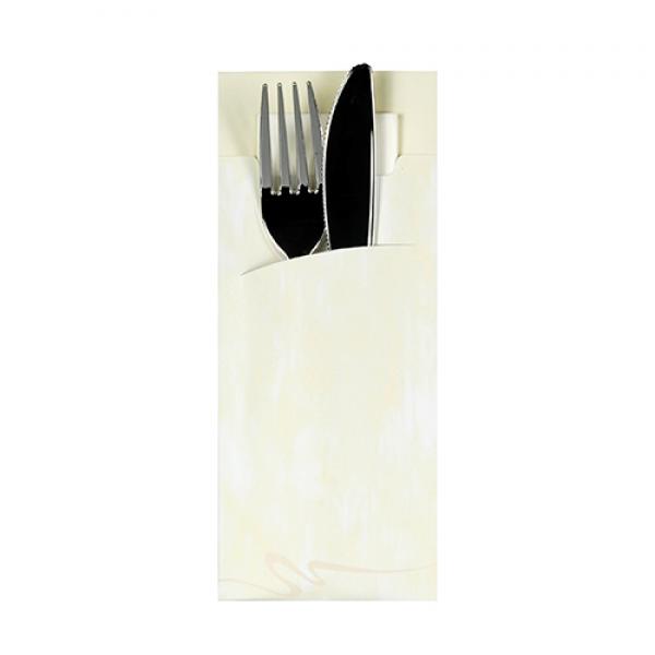 Bestecktaschen 20 cm x 8,5 cm creme inkl. weißer Serviette 33 x 33 cm 2-lag.